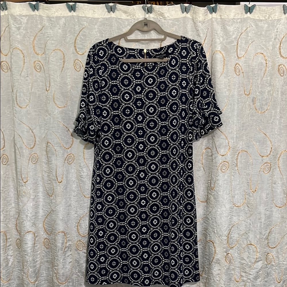 💐White and Blue Ruffle Sleeve Sheath Dress